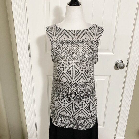 GINGER G Grey geometric print knit tank top ~ Art Deco inspired XS SMALL top - Picture 3 of 13